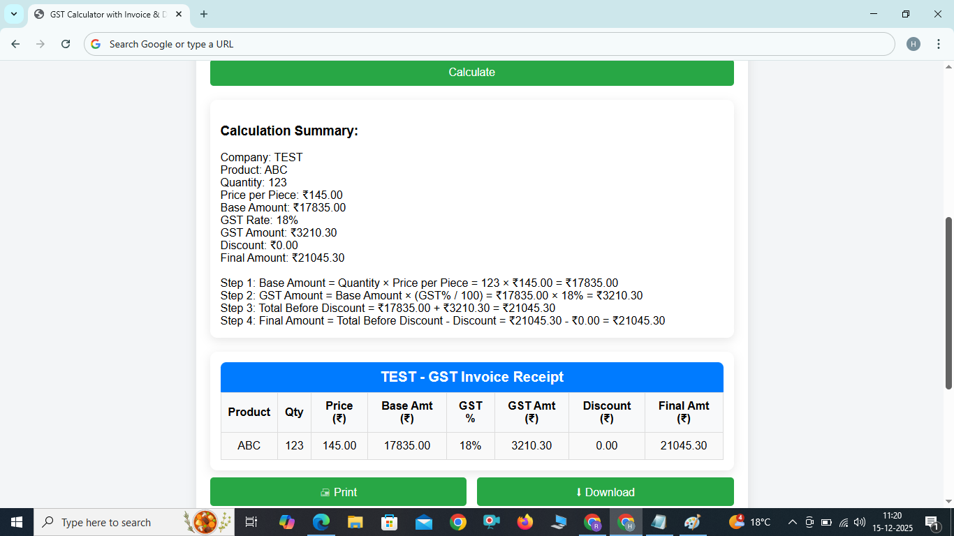 GST CALCULATOR AND INVOICE GENERATOR 