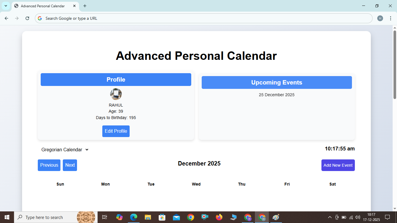 Personal calander , advance personal calander 