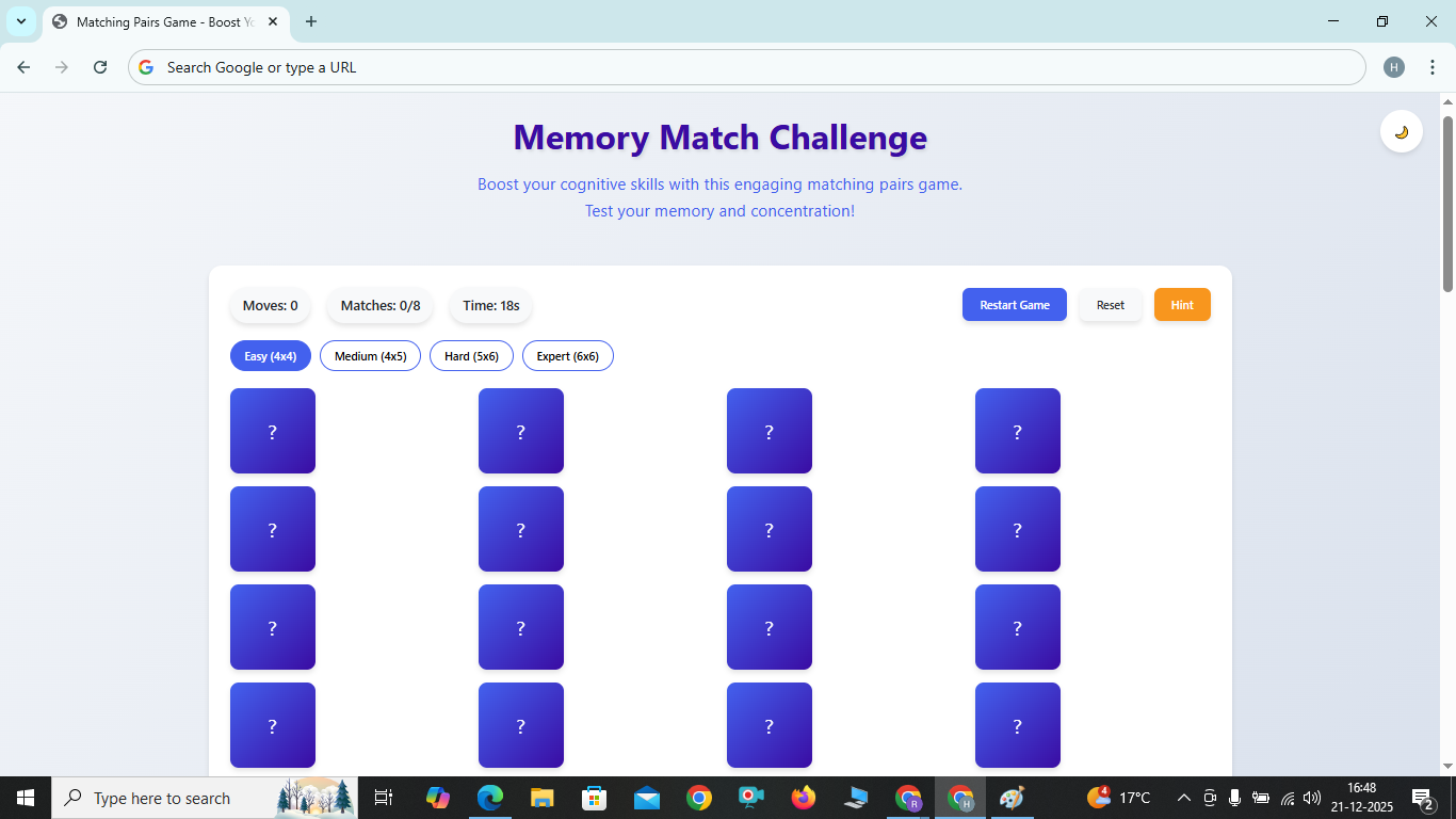 Memory Match Challenge game 