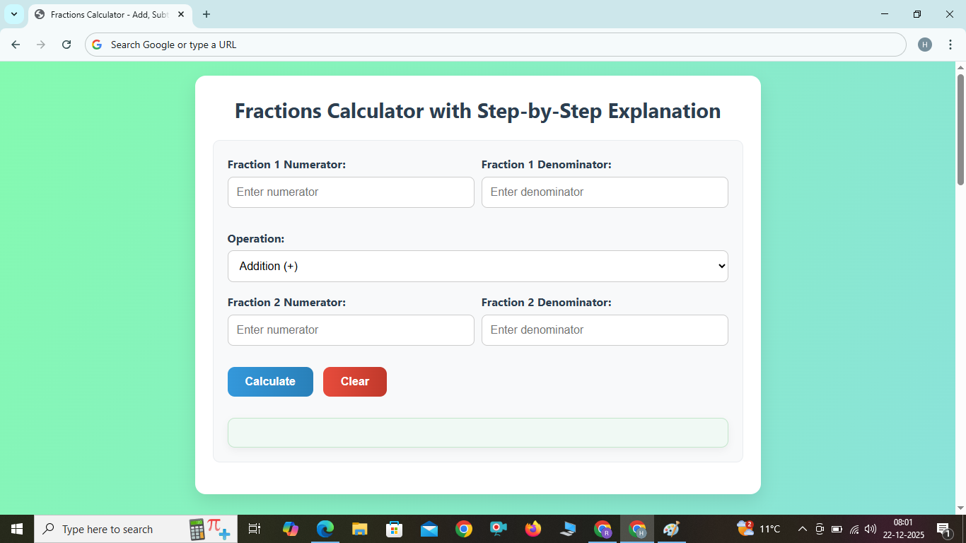 FRACTIONS CALCULATORS 