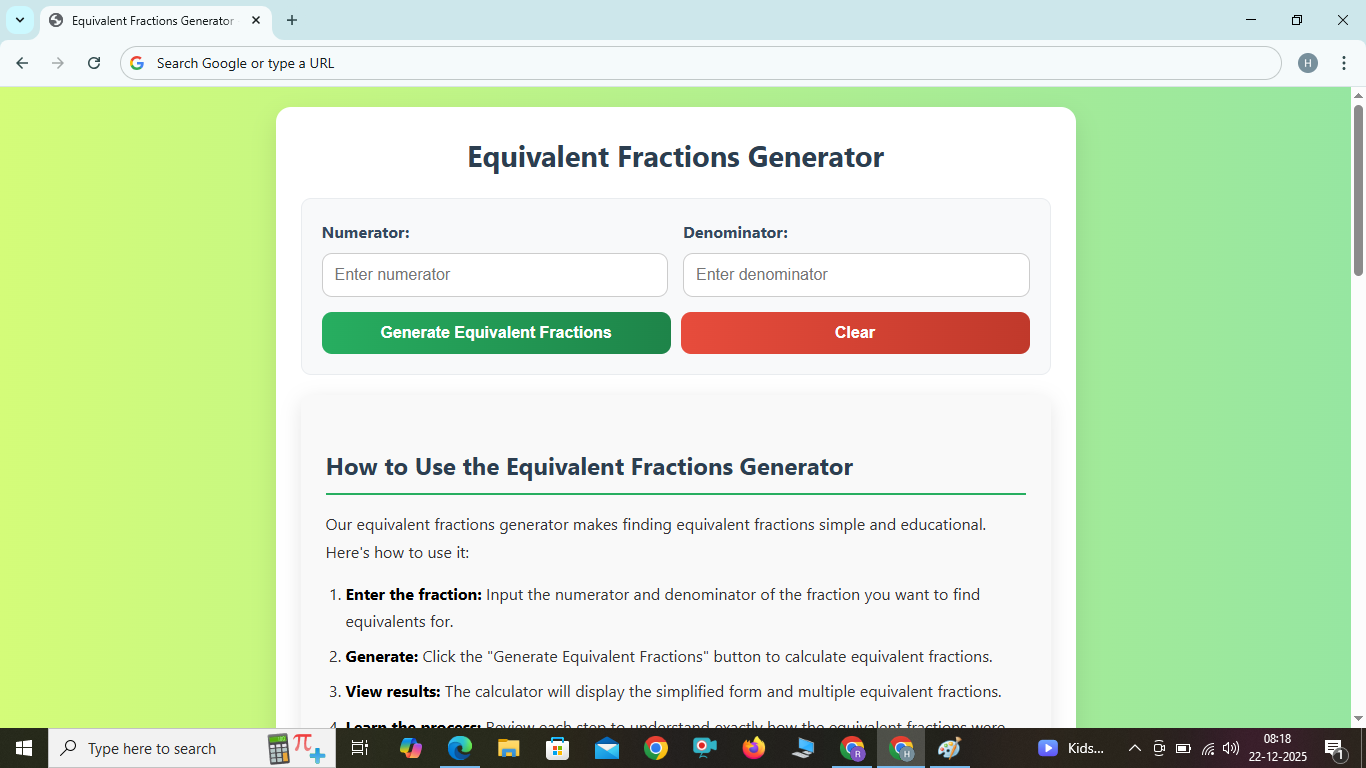 Equivalent Fractions Generator