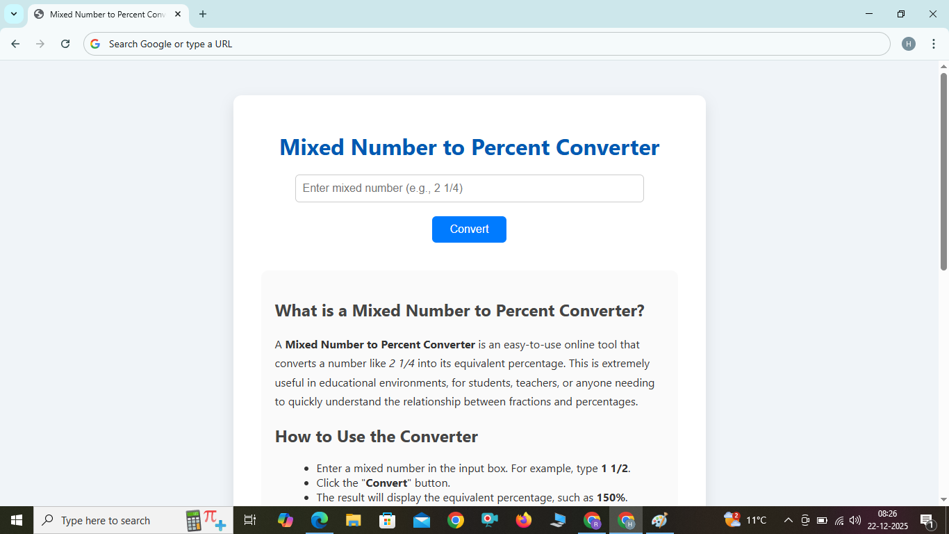 Mixed Numbers To Percent Calcultor 