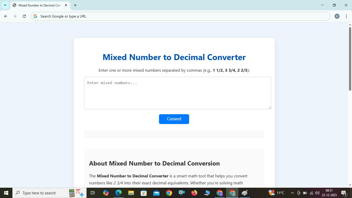 Mixed Number to Decimal Converter