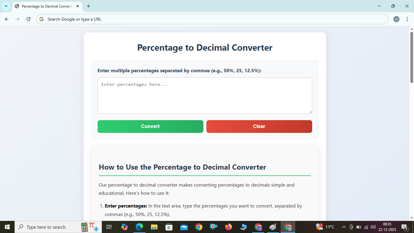 Percentage to Decimal Converter