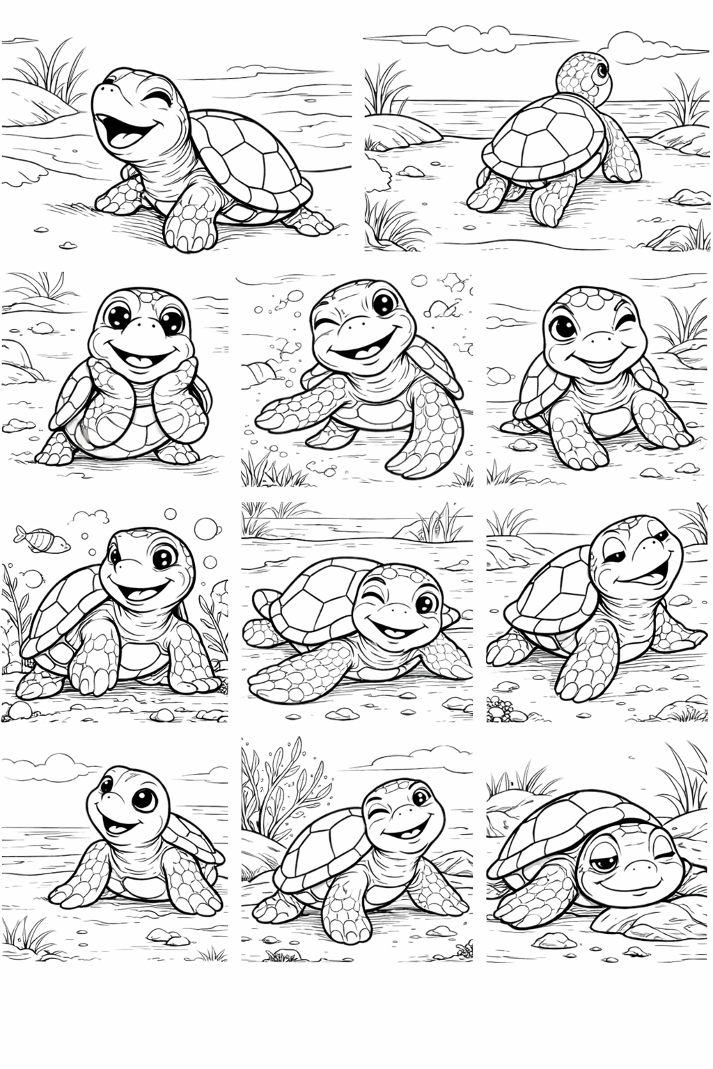 Turtle Sketch Bundle | 22 Turtle Drawings Different Angles | Hand Drawn Turtle Illustration | Digital Download Line Art