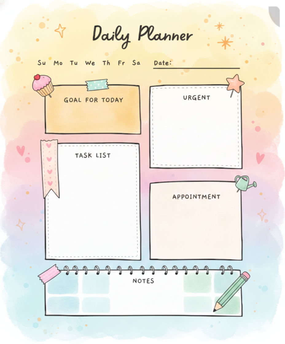 Printable Daily Planner PDF | Cute Minimal Daily Planner | To-Do List Planner | Instant Download | A4 US Letter | Digital Planner