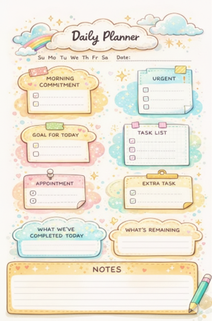 Printable Daily Planner PDF | Cute Minimal Daily Planner | To-Do List Planner | Instant Download | A4 US Letter | Digital Planner